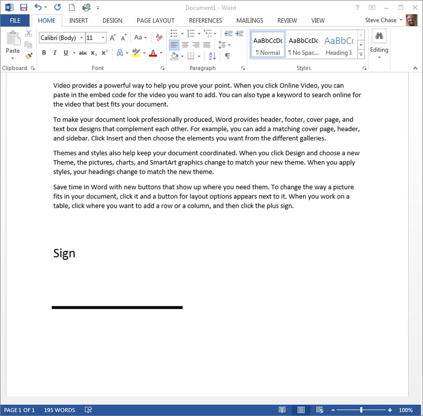 word document to sign